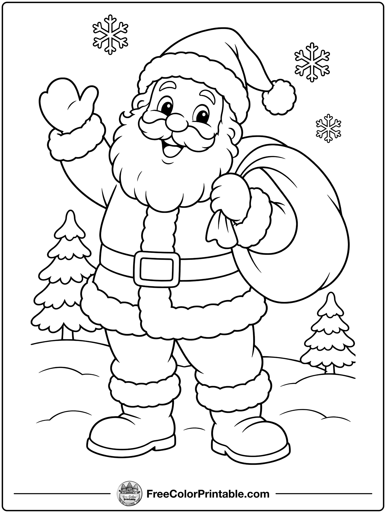 Jolly Santa Claus Waving Coloring Page — free color printable