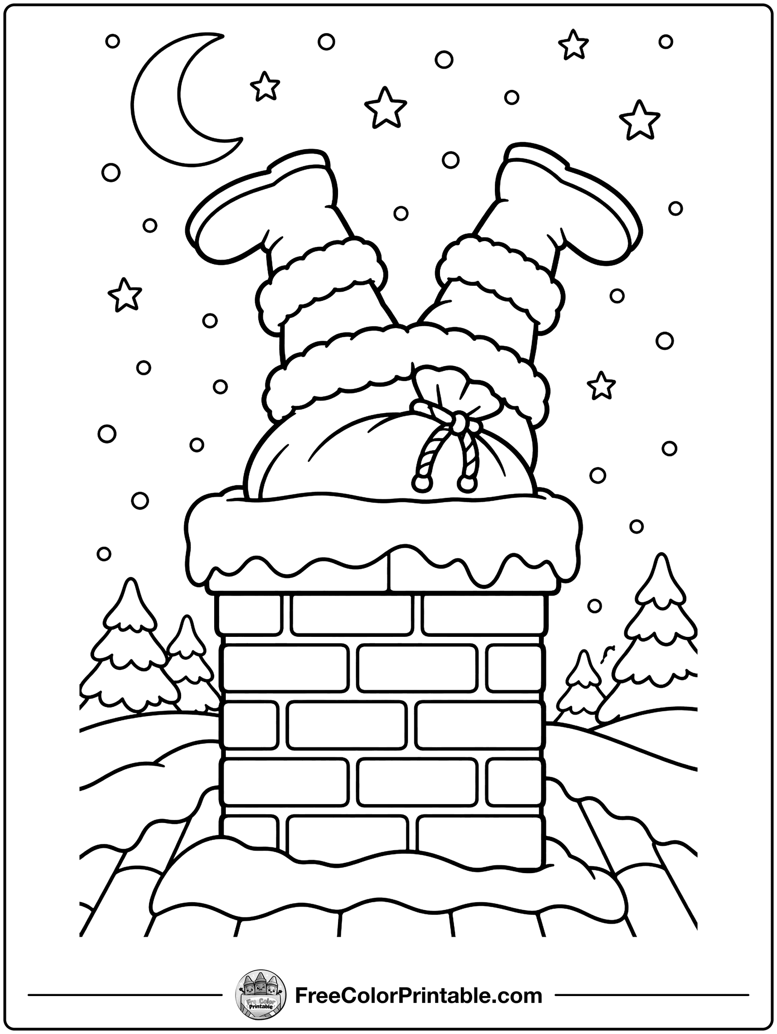 Santa's Boots in the Chimney Coloring Page — free color printable