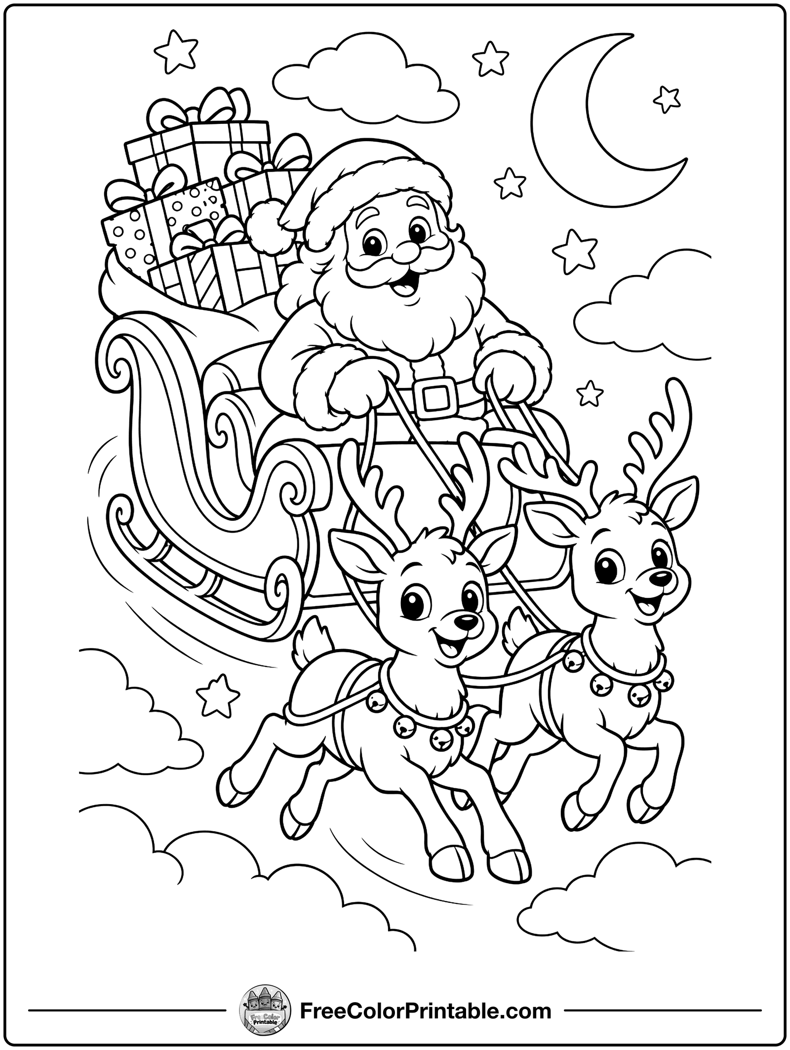 Santa in His Sleigh Coloring Page — free color printable