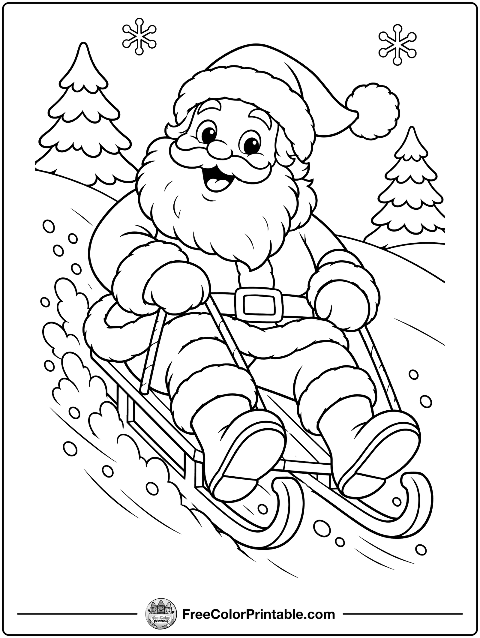 Sledding Santa Coloring Page — free color printable