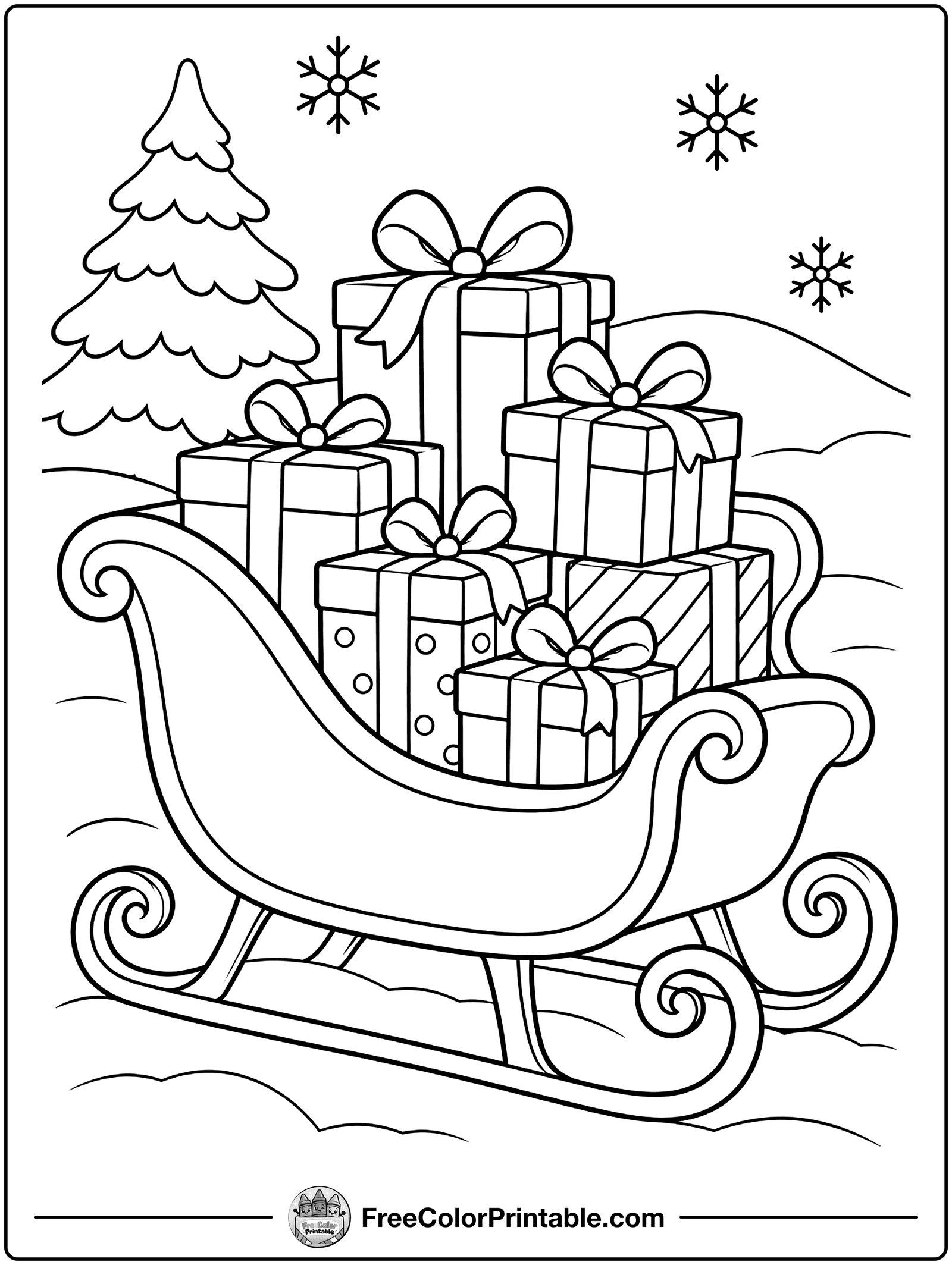 Sleigh Full of Gifts Coloring Page — free color printable