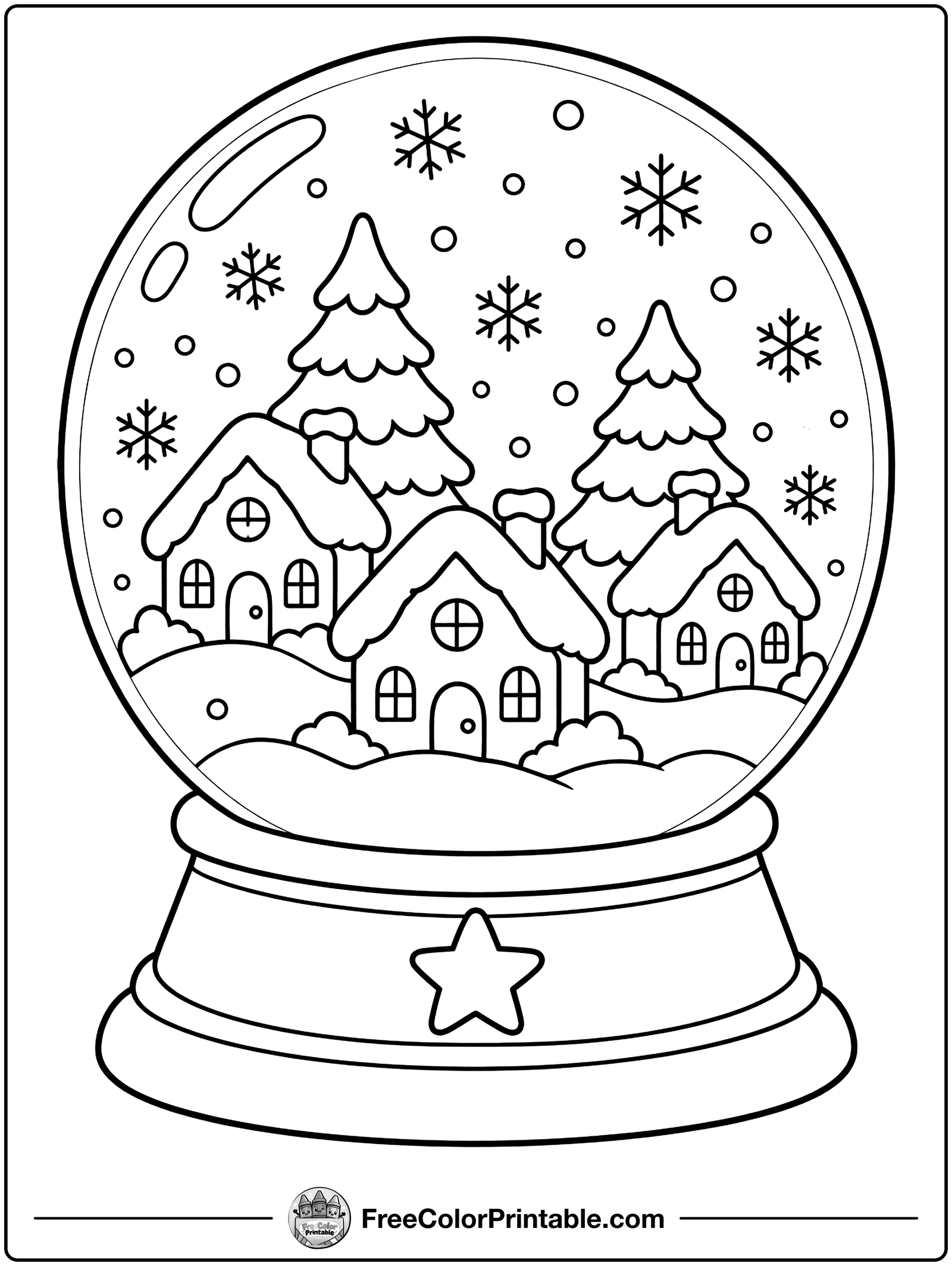 Snow Globe Village Coloring Page — free color printable
