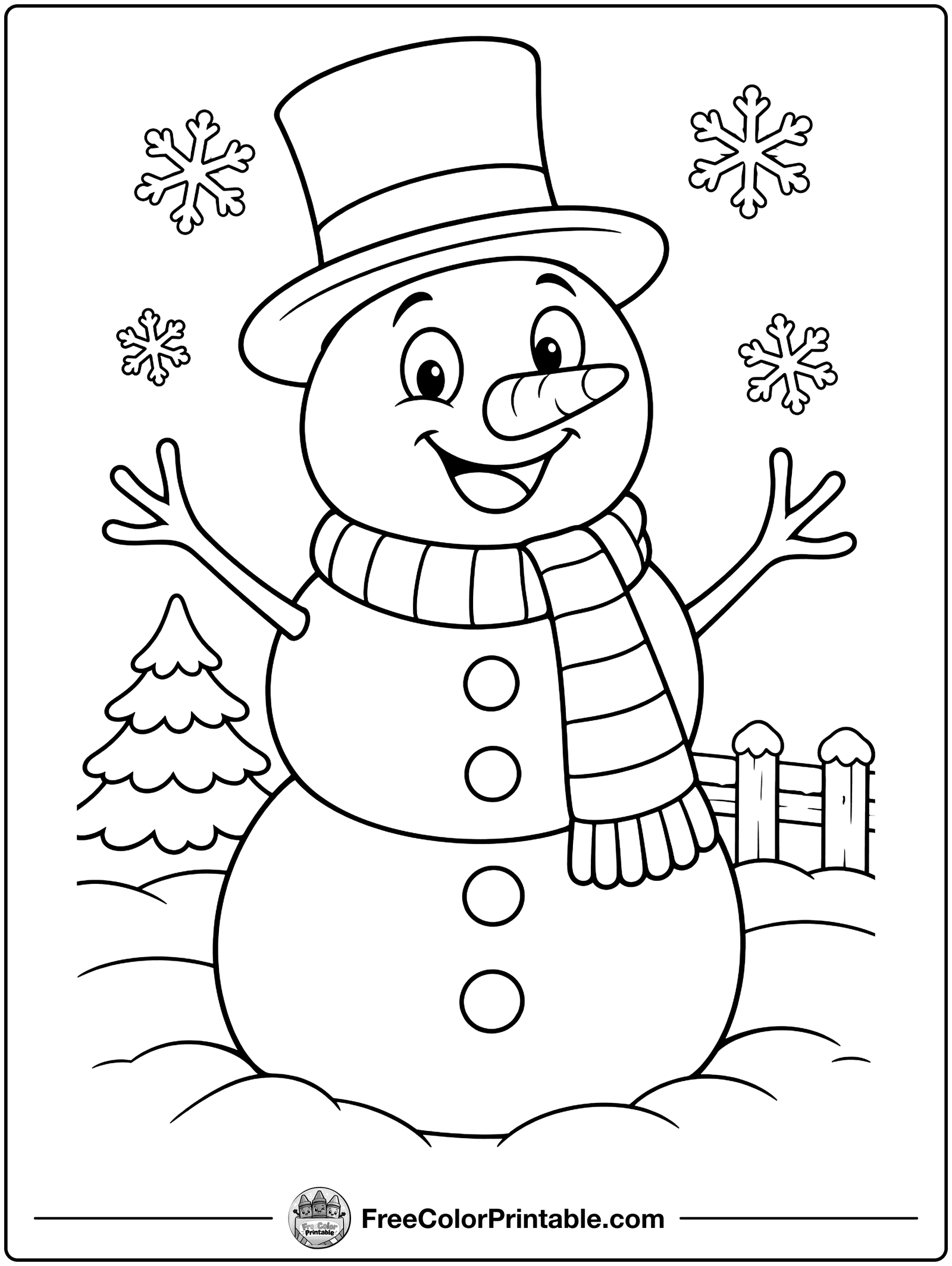 Snowman with a Top Hat Coloring Page — free color printable