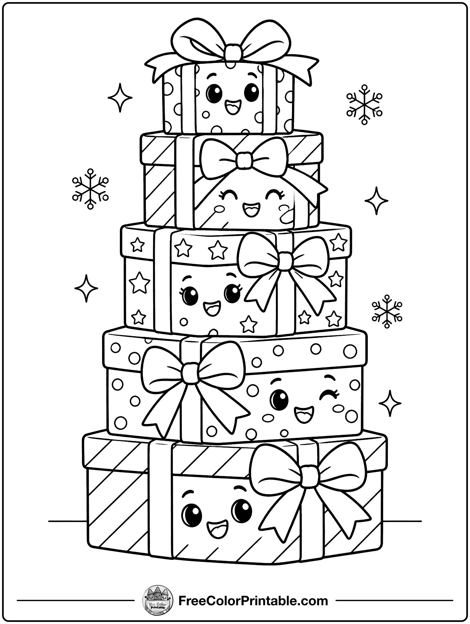 Stack of Presents Coloring Page — free color printable