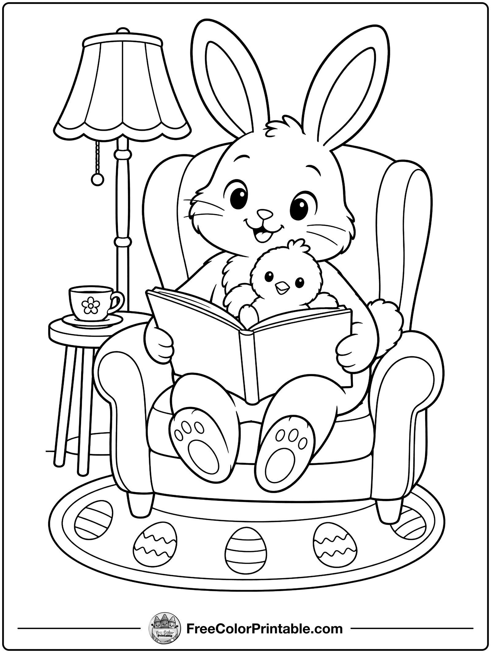 Bunny Reading a Storybook Coloring Page — free color printable