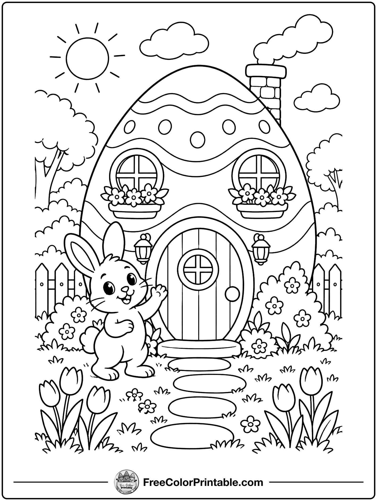 Cozy Egg Cottage Coloring Page — free color printable