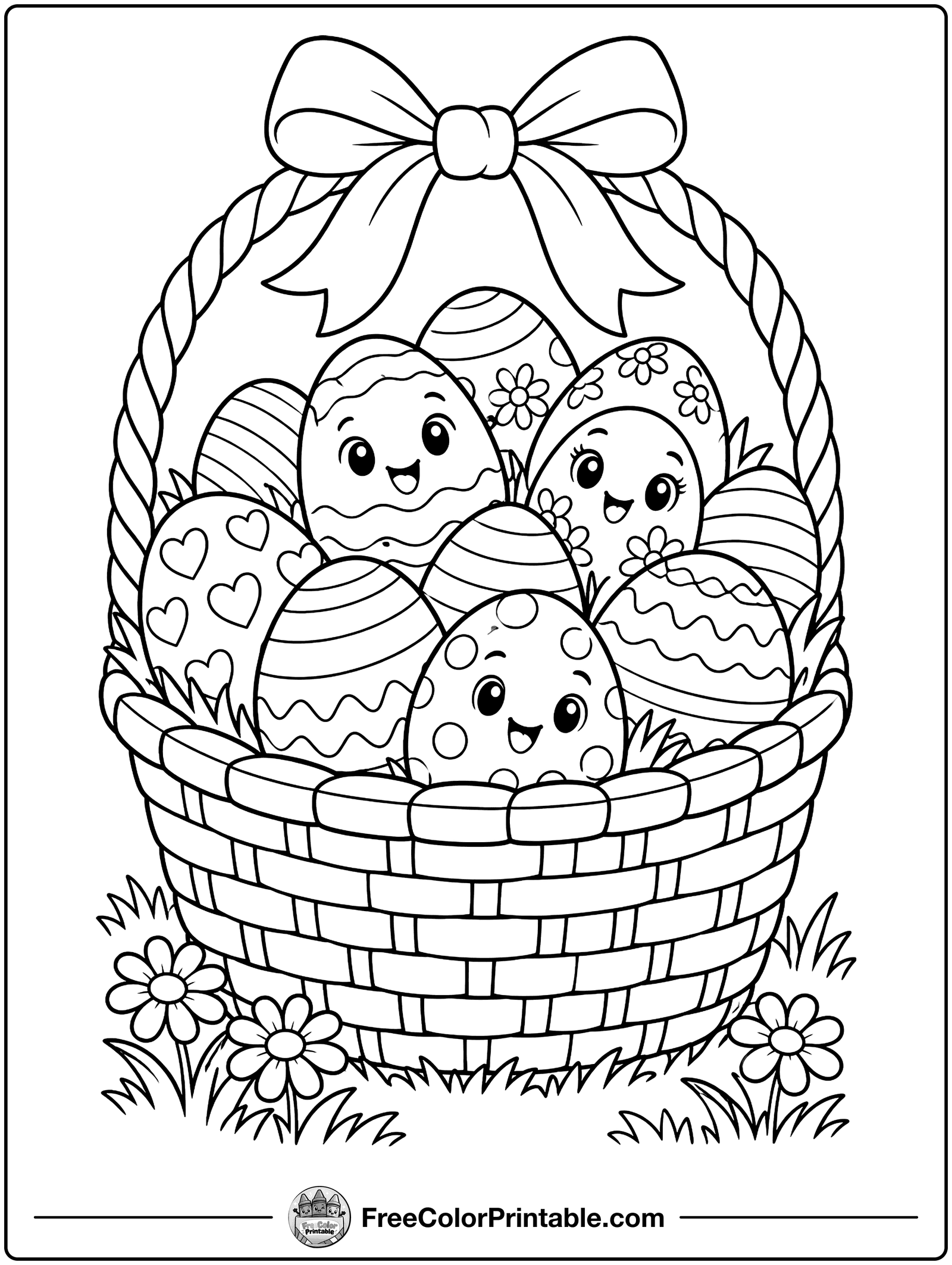 Easter Basket Full of Eggs Coloring Page — free color printable