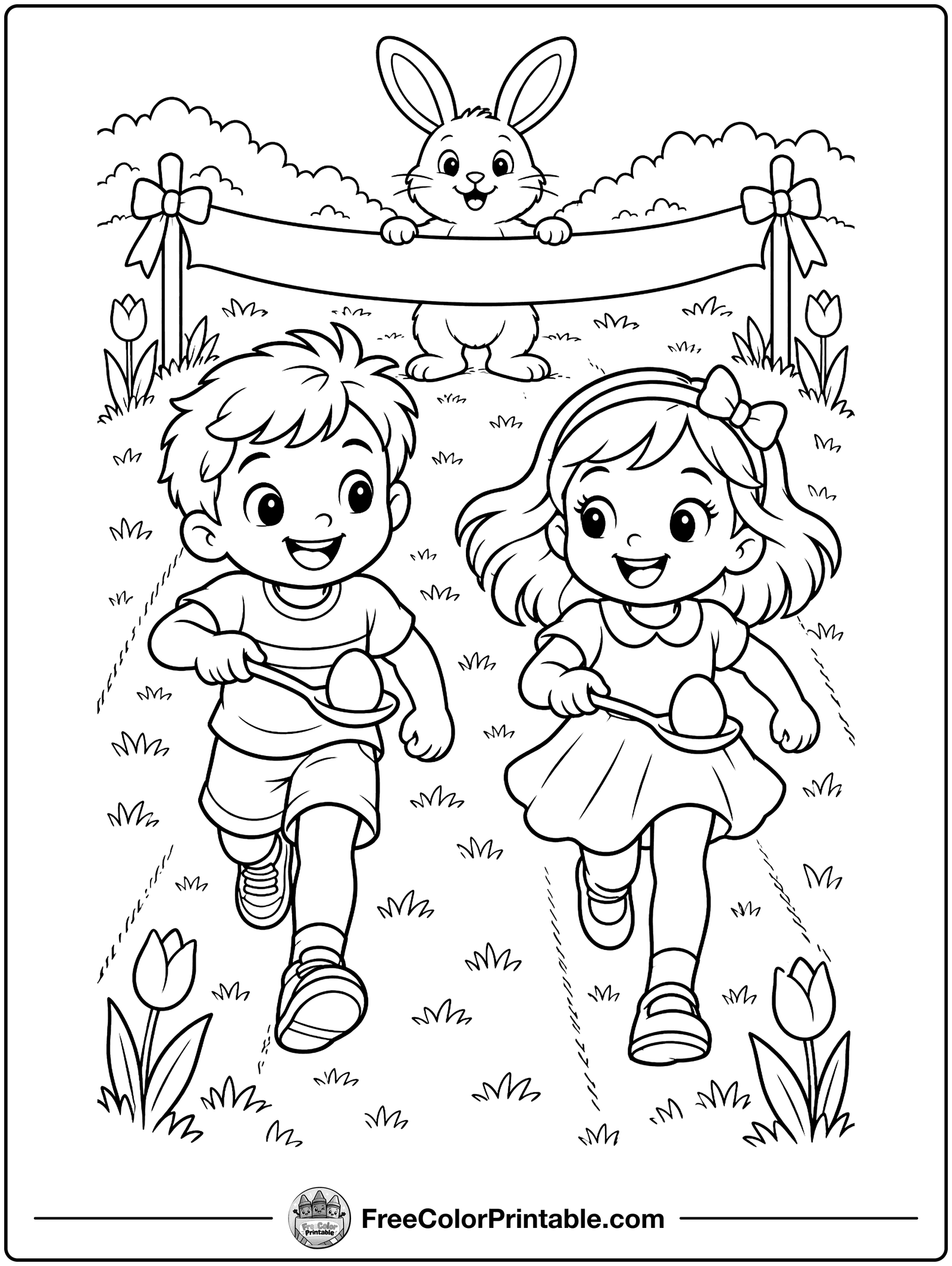 Egg and Spoon Race Coloring Page — free color printable