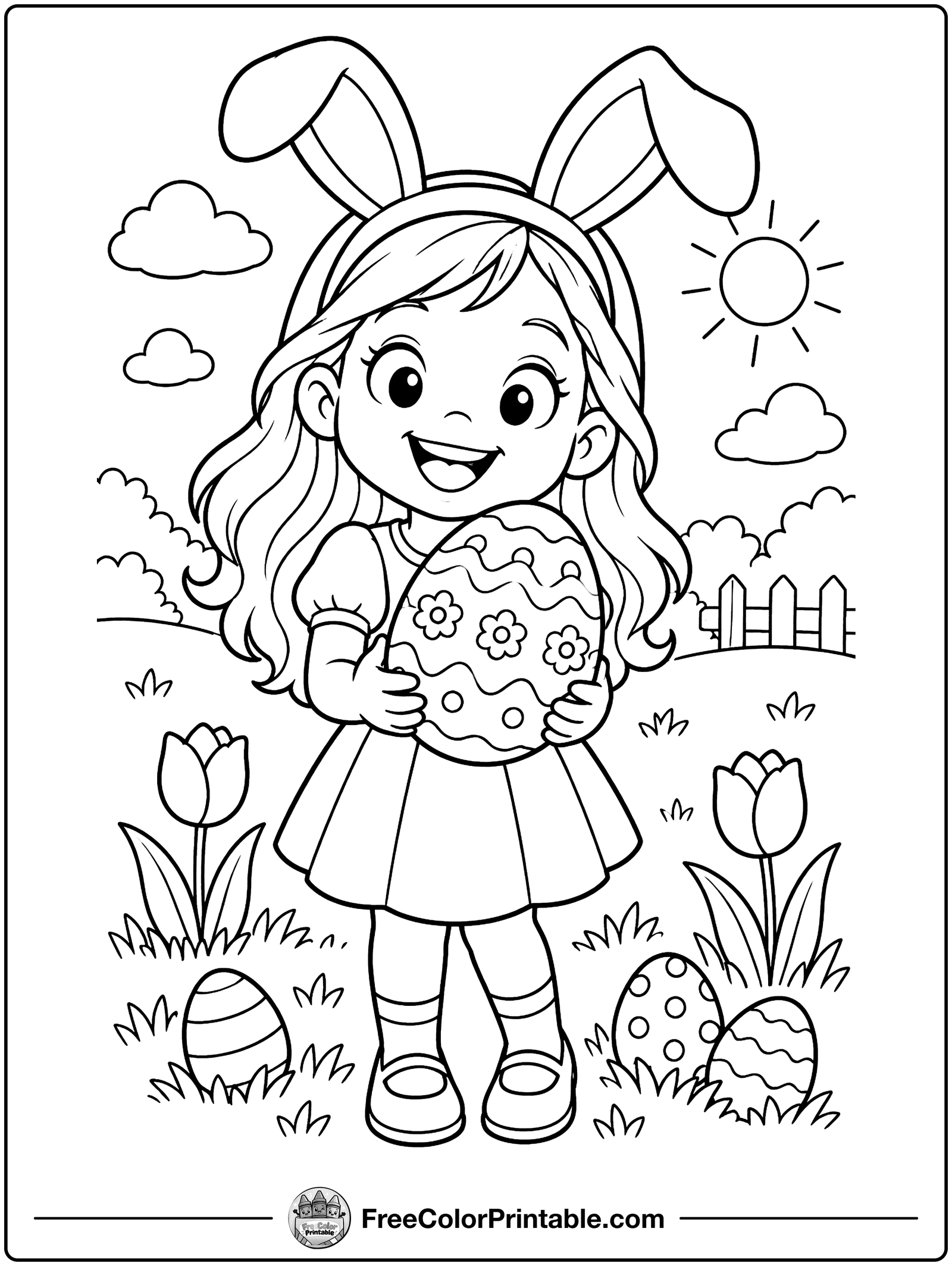 Girl Wearing Bunny Ears Coloring Page — free color printable