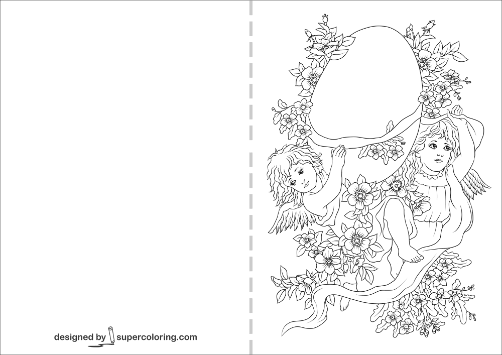 Angels Are Carrying A Decorated Easter Egg Card Coloring Page Md Coloring Page — Free Printable — free printable coloring page