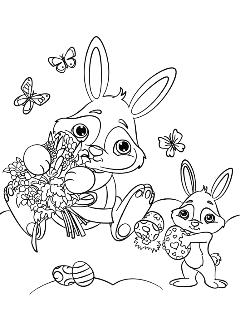 Cute Easter Bunnies Coloring Page Md Coloring Page — Free Printable — free printable coloring page