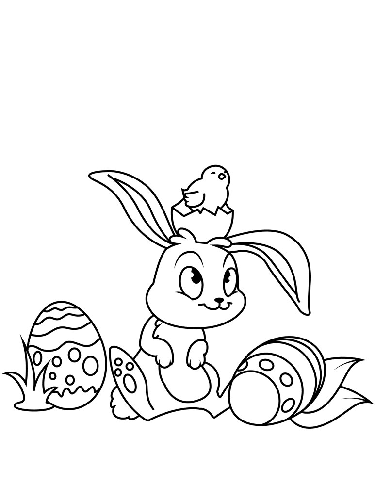 Cute Easter Bunny And Chick Coloring Page Md Coloring Page — Free Printable — free printable coloring page