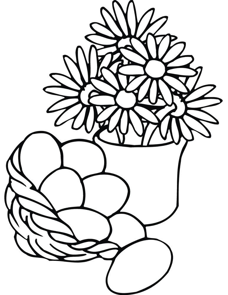 Easter Basket And Vase With Flowers Coloring Page Md Coloring Page — Free Printable — free printable coloring page