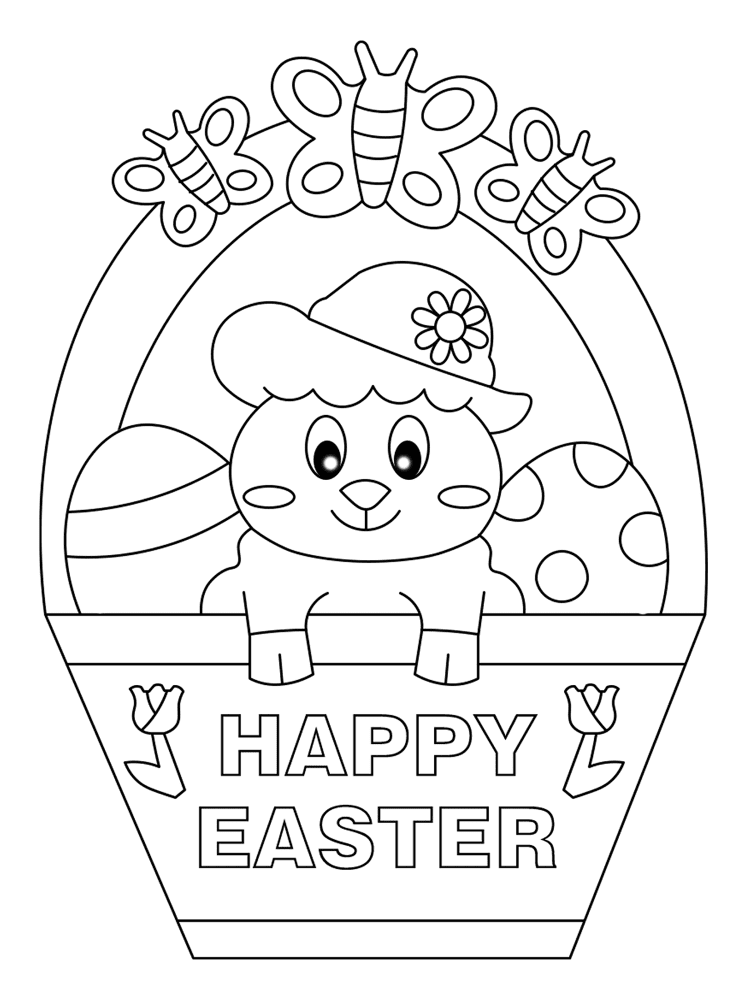 Easter Basket With Bunny And Eggs 2 Md Coloring Page — Free Printable — free printable coloring page