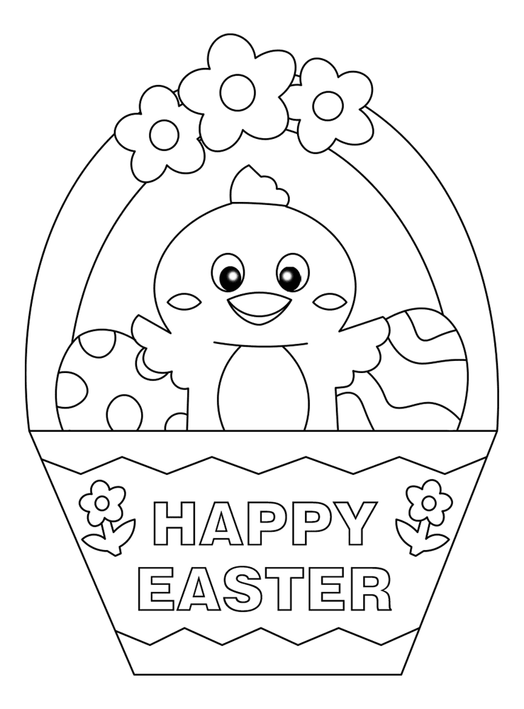Easter Basket With Chick And Eggs Md Coloring Page — Free Printable — free printable coloring page