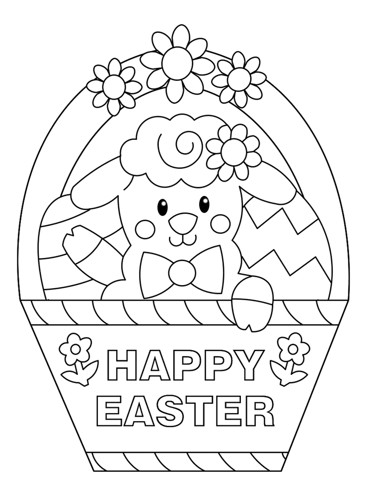 Easter Basket With Cute Lamb Md Coloring Page — Free Printable — free printable coloring page