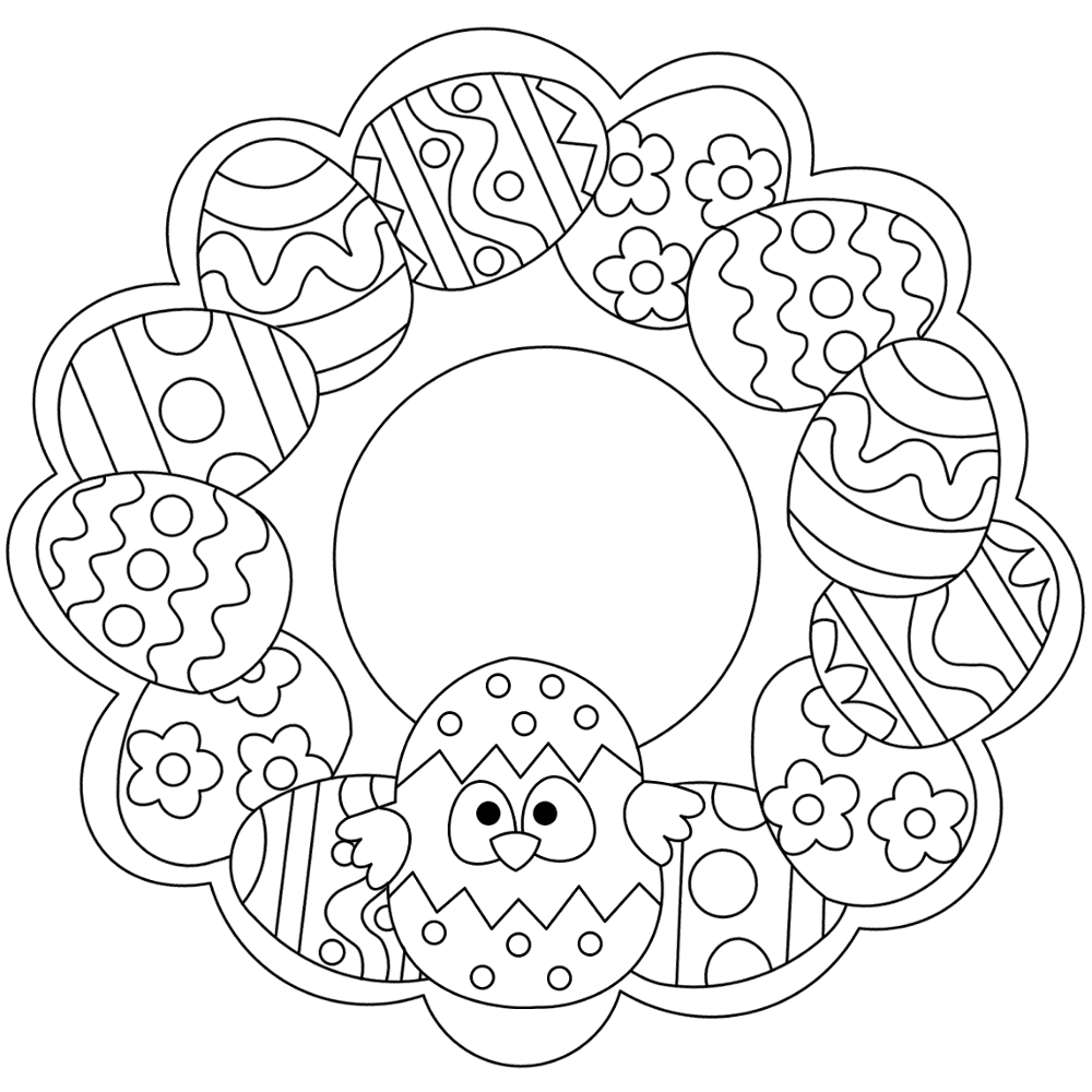 Easter Egg Wreath With Chick Md Coloring Page — Free Printable — free printable coloring page