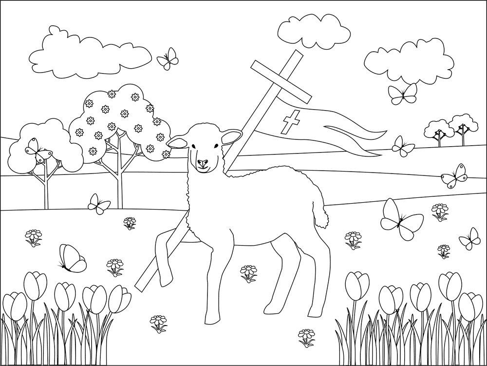 Easter Lambs And Jesuss Cross Coloring Page Md Coloring Page — Free Printable — free printable coloring page