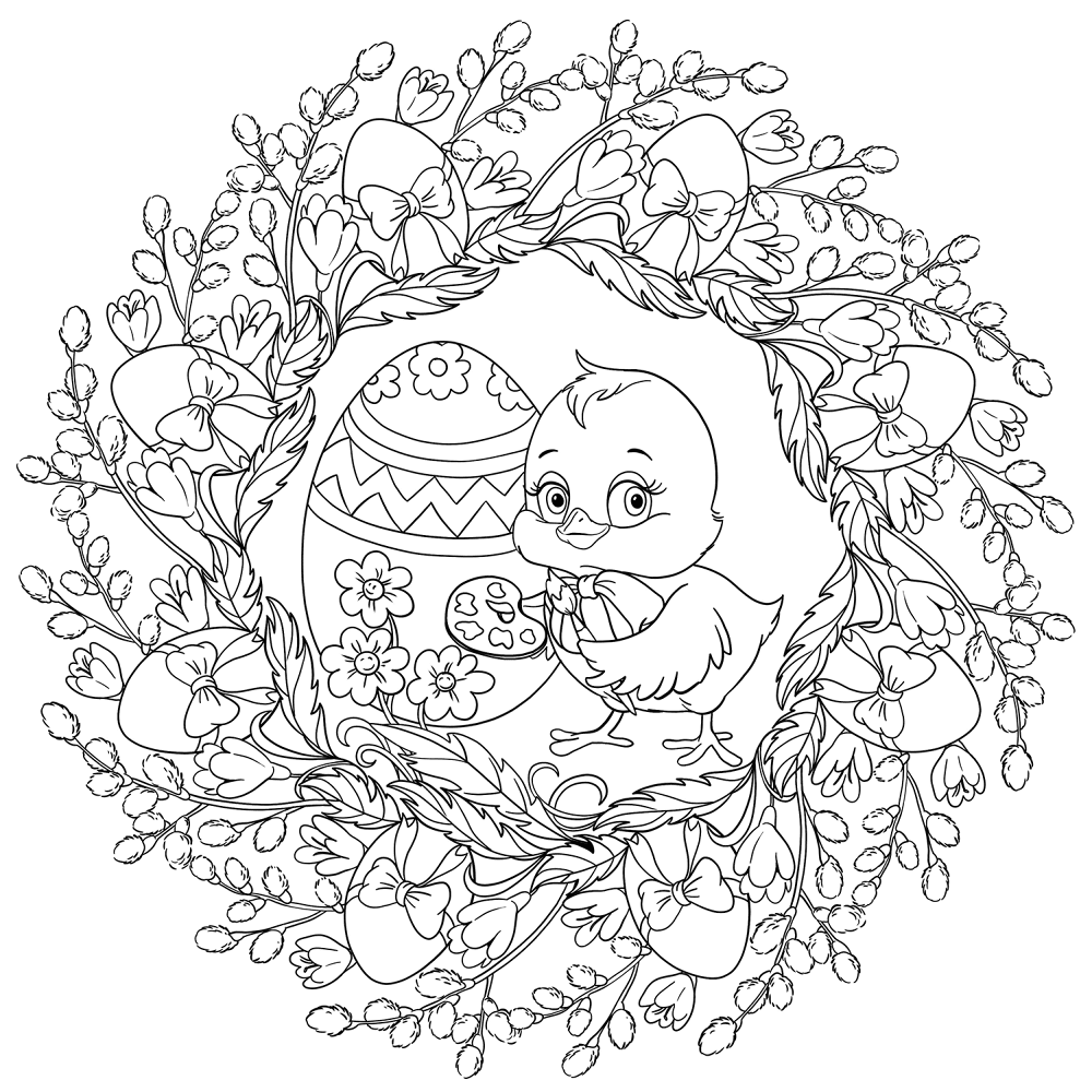 Easter Mandala With A Chicken Painting An Egg Coloring Page Md Coloring Page — Free Printable — free printable coloring page