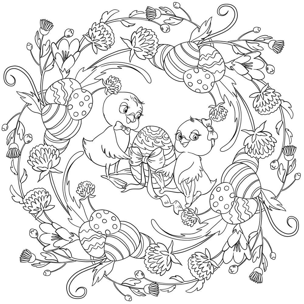 Easter Mandala With Chickens And Eggs Coloring Page Md Coloring Page — Free Printable — free printable coloring page