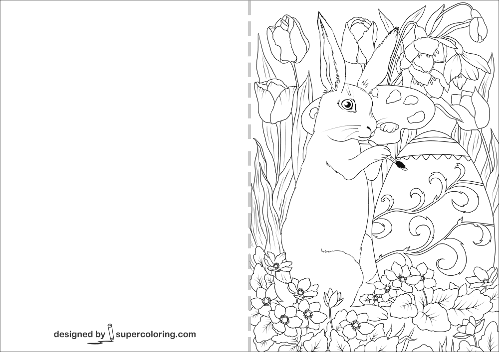 Easter Rabbit Is Decorating An Egg Card Coloring Page Md Coloring Page — Free Printable — free printable coloring page