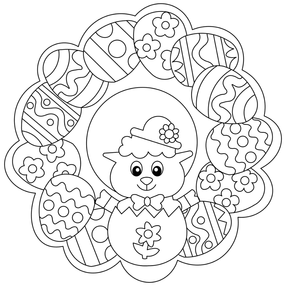 Easter Wreath Decoration With Cute Lamb Md Coloring Page — Free Printable — free printable coloring page
