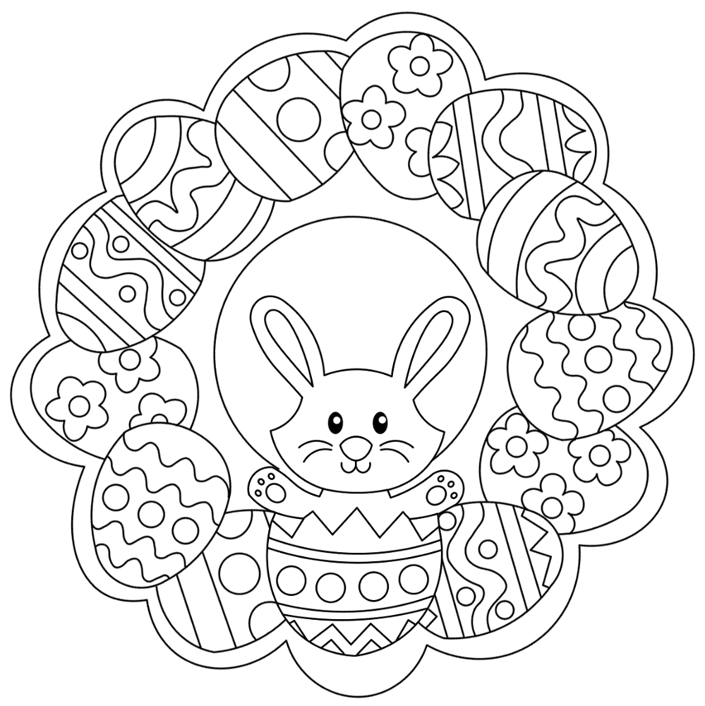 Easter Wreath With Bunny And Eggs Md Coloring Page — Free Printable — free printable coloring page