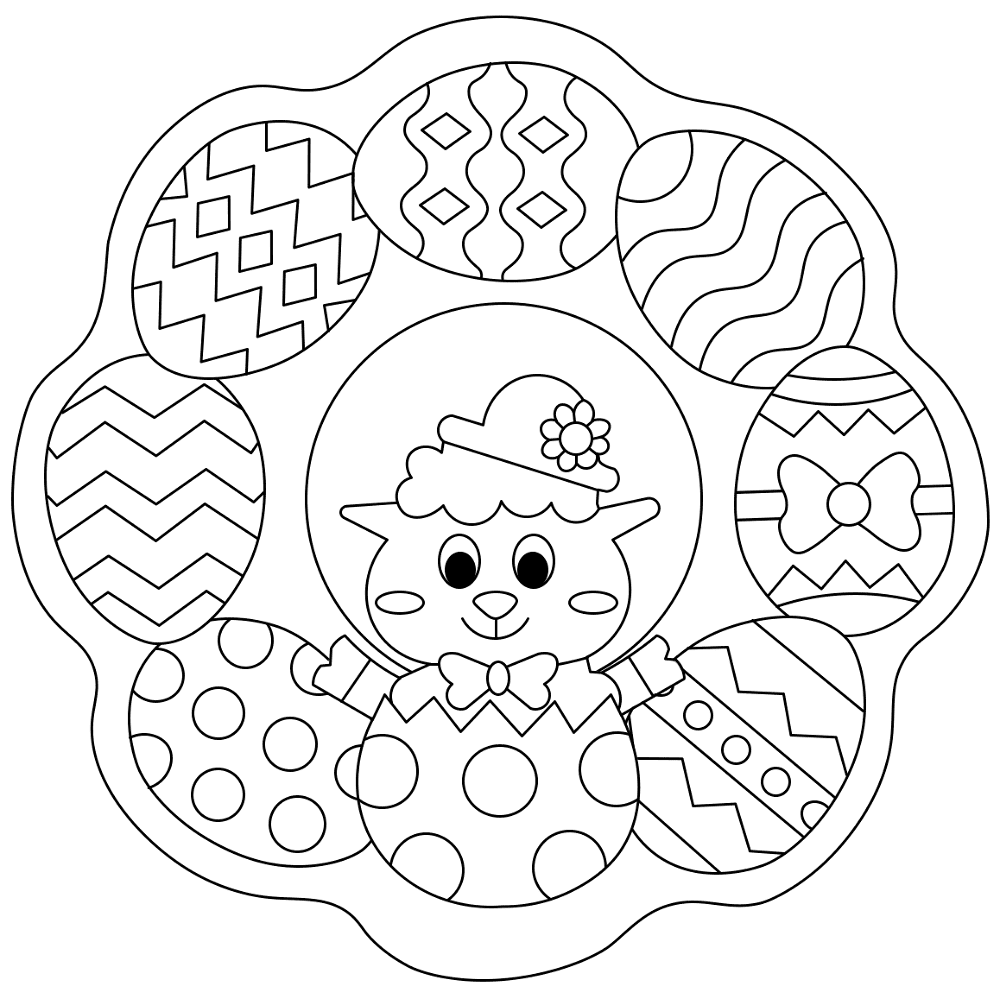 Easter Wreath With Cute Chick And Eggs Md Coloring Page — Free Printable — free printable coloring page