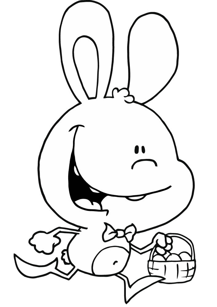 Happy Bunny Running With Easter Eggs In A Basket Coloring Page Md Coloring Page — Free Printable — free printable coloring page