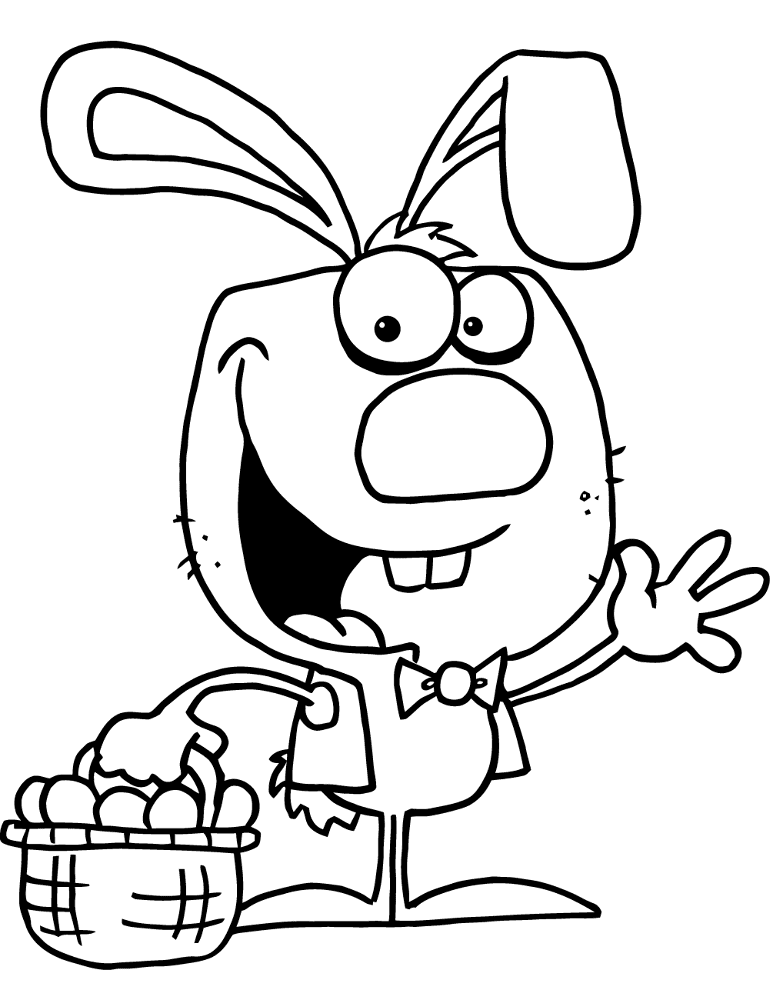 Happy Easter Bunny With Basket Of Eggs Coloring Page Md Coloring Page — Free Printable — free printable coloring page