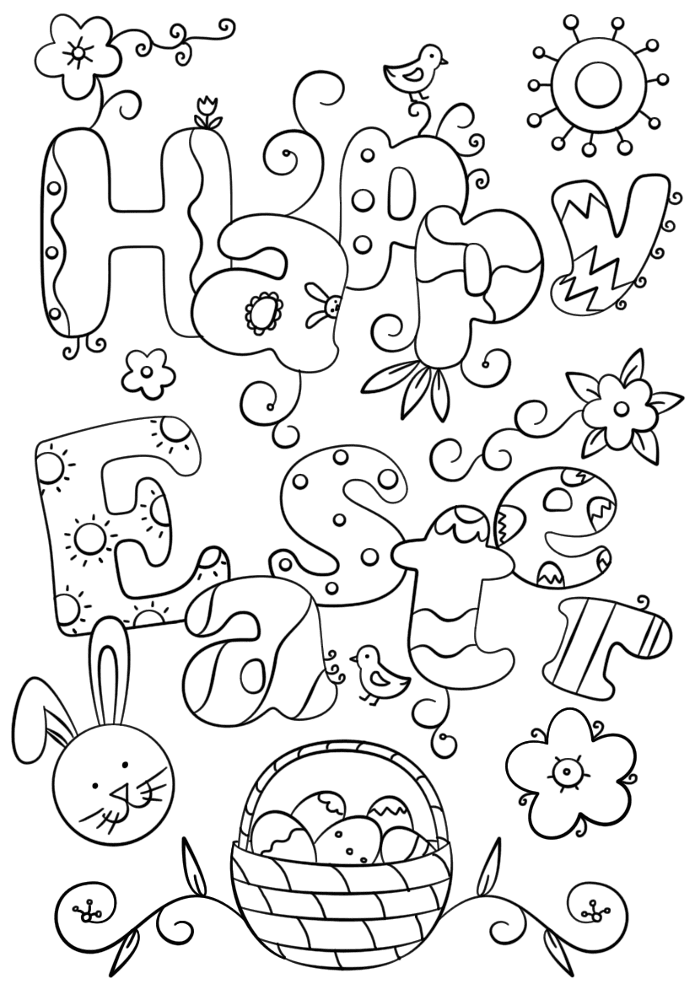 Happy Easter Doodle 5 Coloring Page Md Coloring Page — Free Printable — free printable coloring page