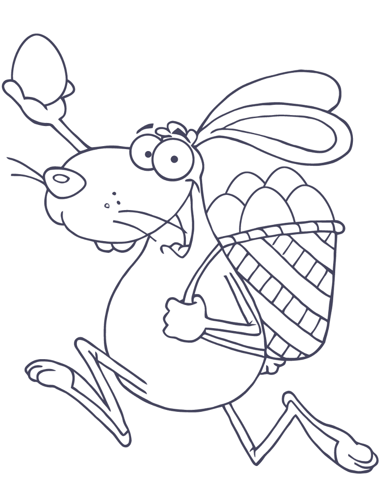 Happy Easter Rabbit Running With A Basket And Egg Coloring Page Md Coloring Page — Free Printable — free printable coloring page
