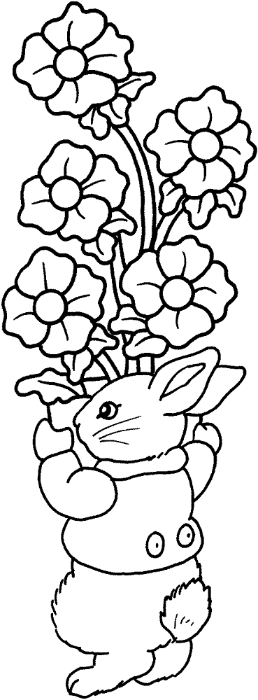Rabbit Holds A Lot Of Flowers Coloring Page Md Coloring Page — Free Printable — free printable coloring page