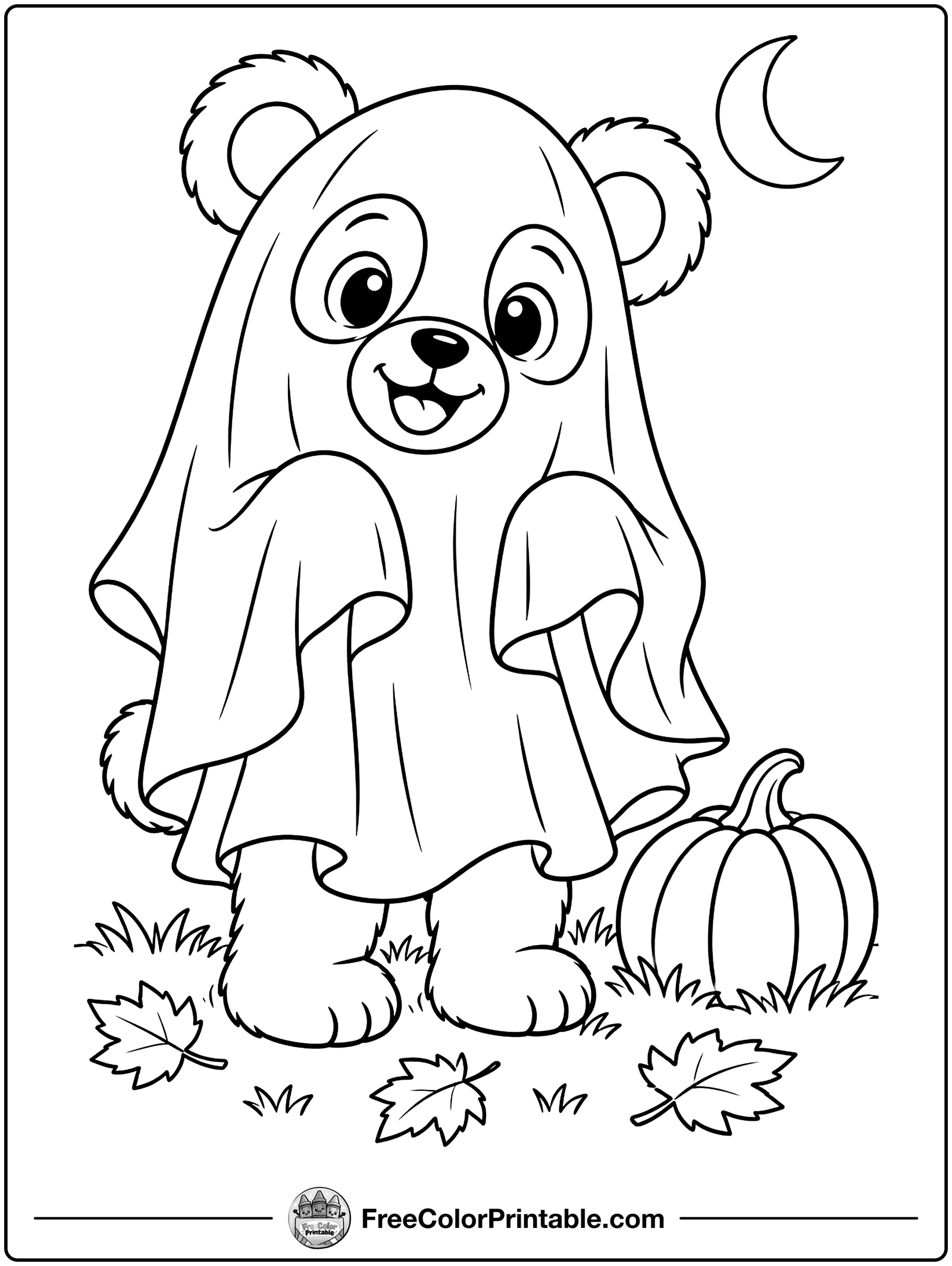 Bear in a Ghost Costume Coloring Page — free color printable
