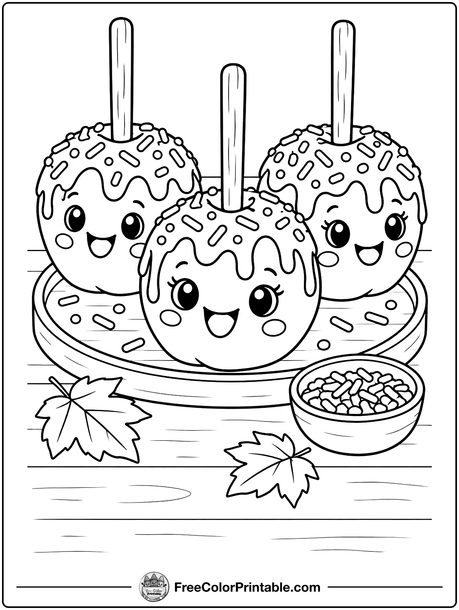 Caramel Apples with Sprinkles Coloring Page — free color printable