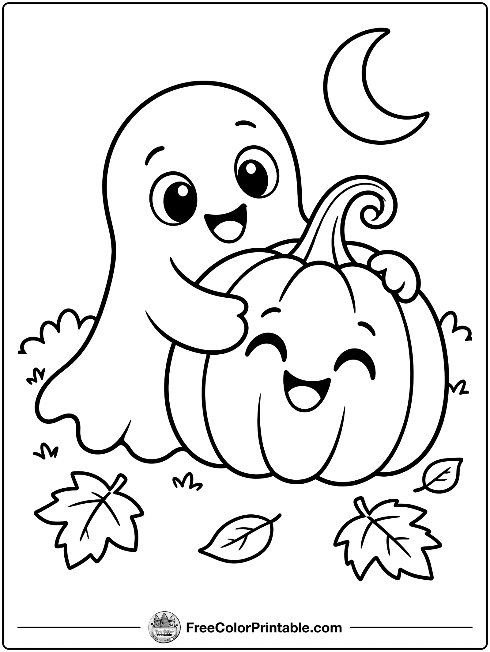 Ghost and Pumpkin Friends Coloring Page — free color printable