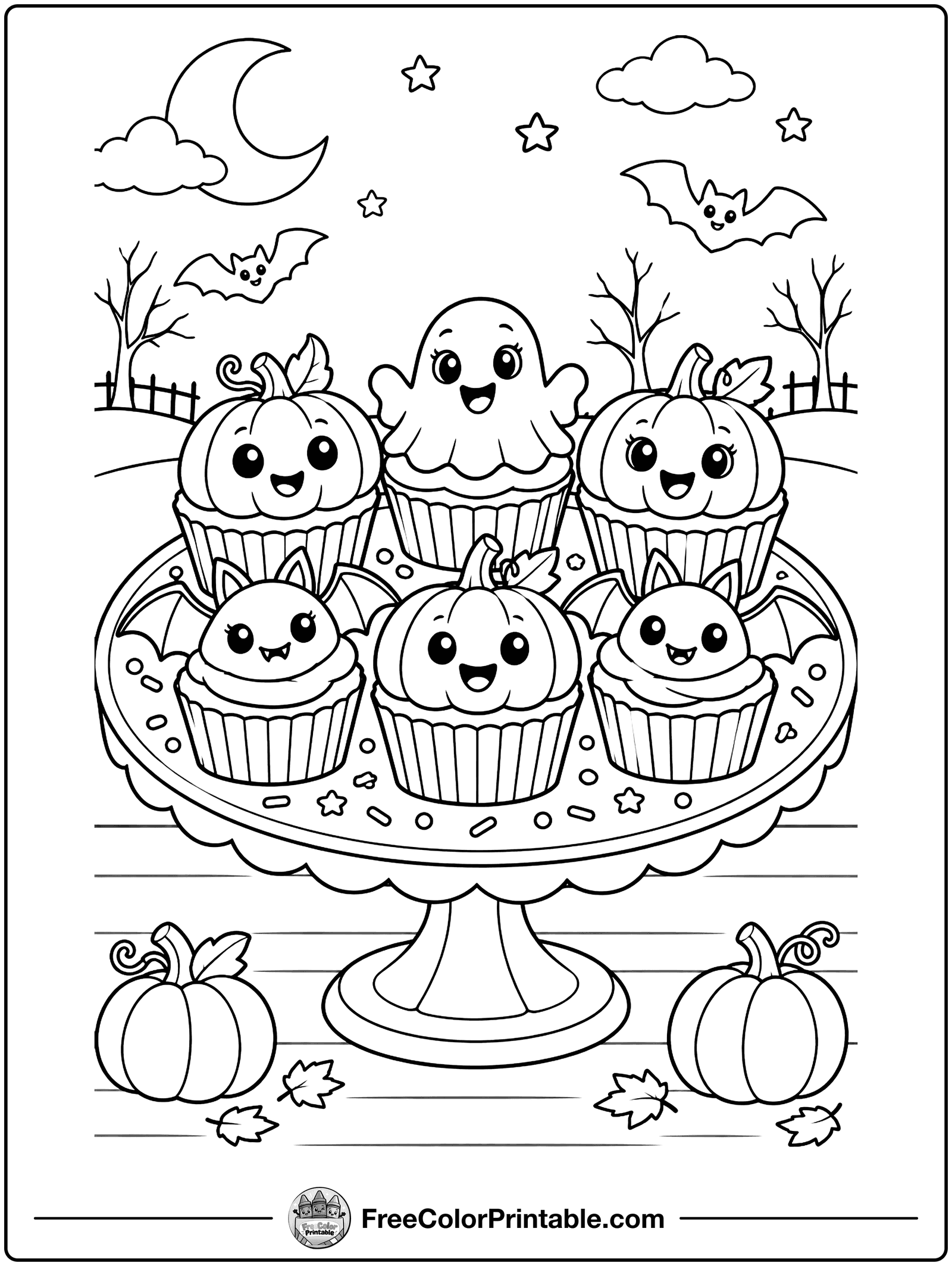 Halloween Cupcakes Coloring Page — free color printable