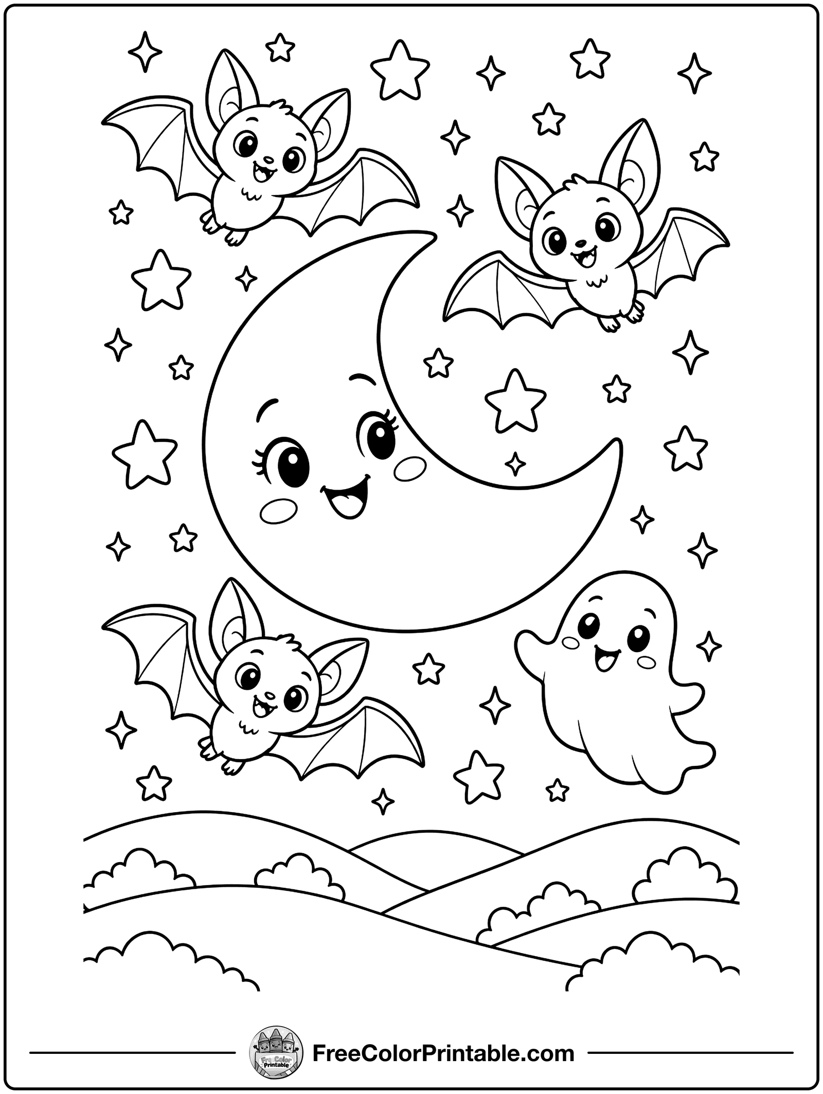 Halloween Night Sky Coloring Page — free color printable