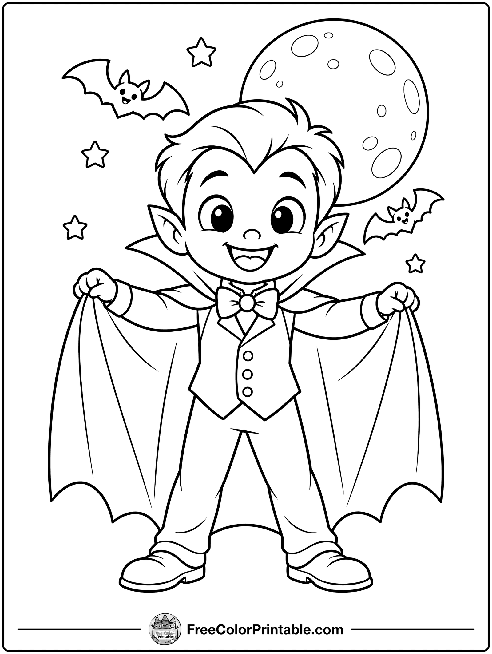 Little Vampire with a Cape Coloring Page — free color printable