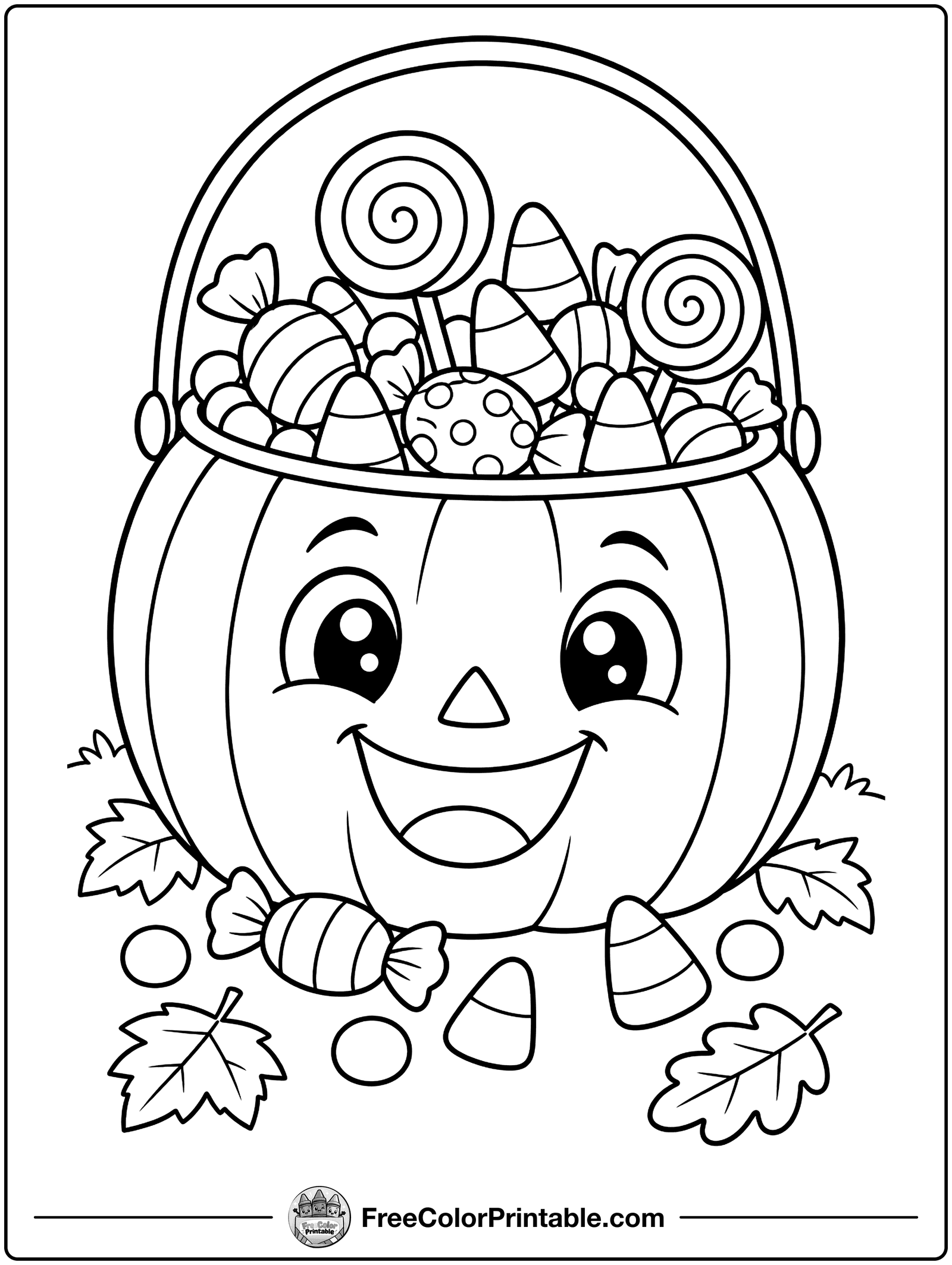 Pumpkin Candy Bucket Coloring Page — free color printable