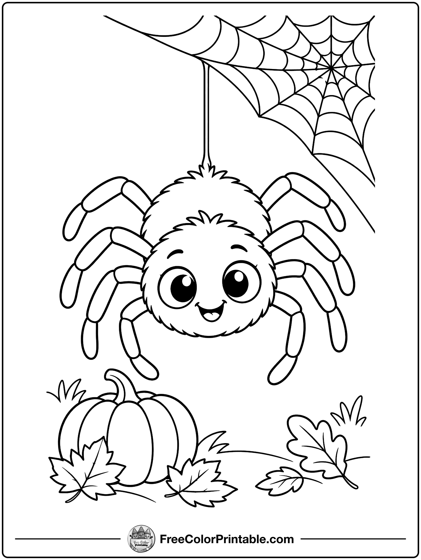 Spider on a Web Coloring Page — free color printable