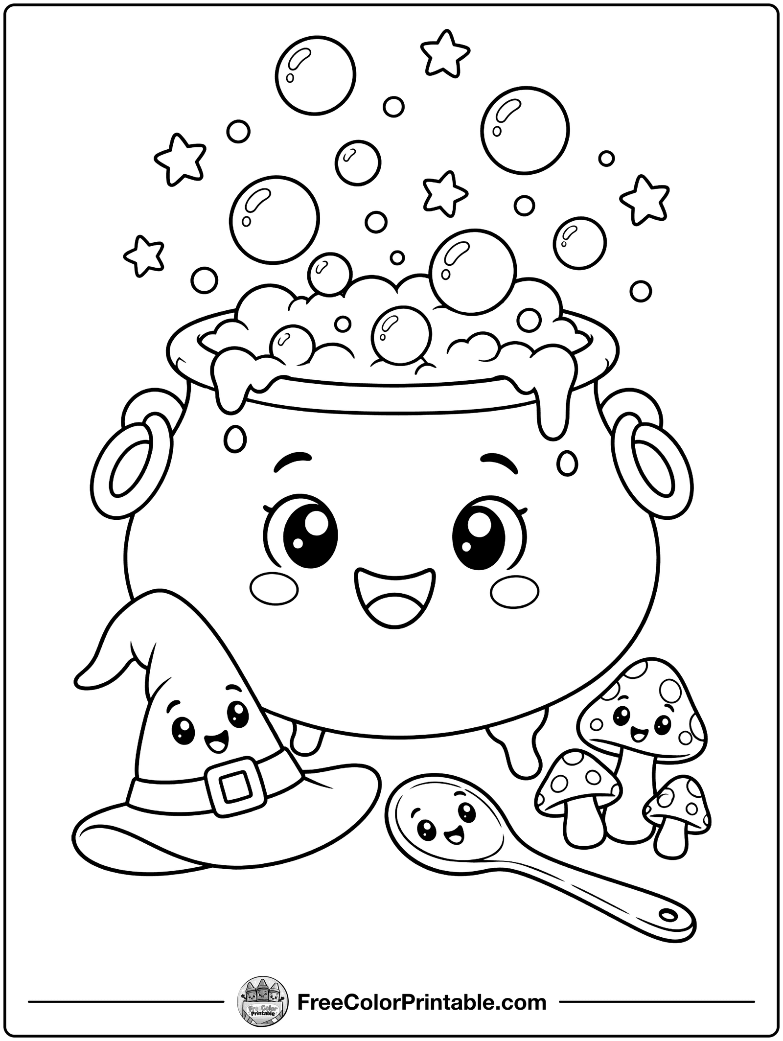 Bubbling Witch Cauldron Coloring Page — free color printable