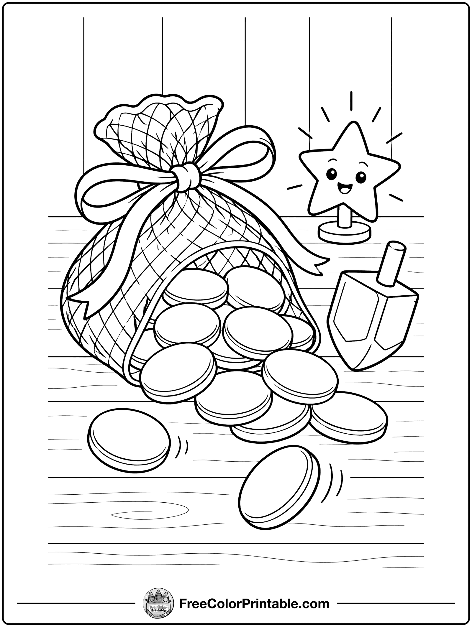 Chocolate Gelt Coins Coloring Page — free color printable
