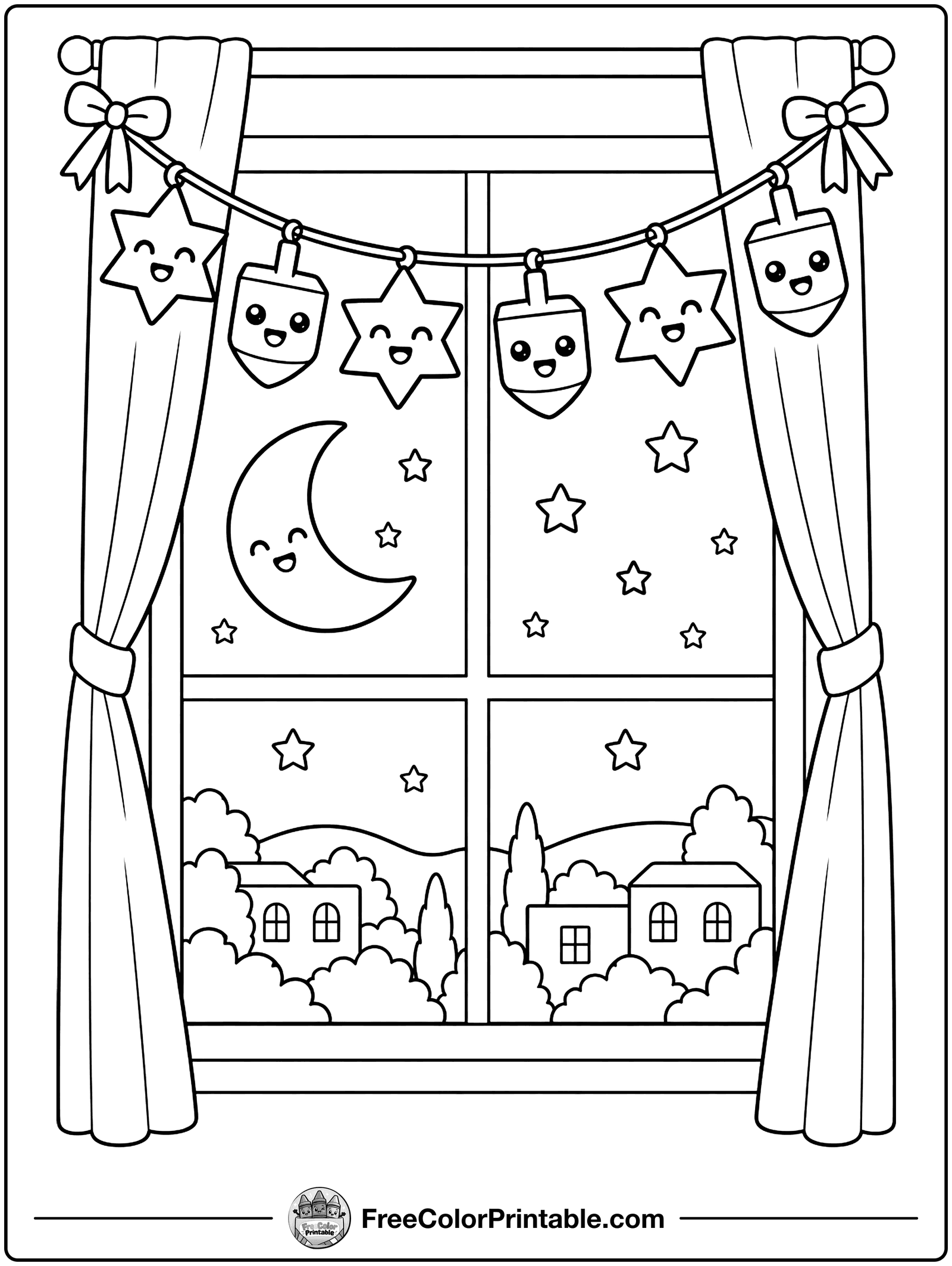 Star Pattern Garland Coloring Page — free color printable