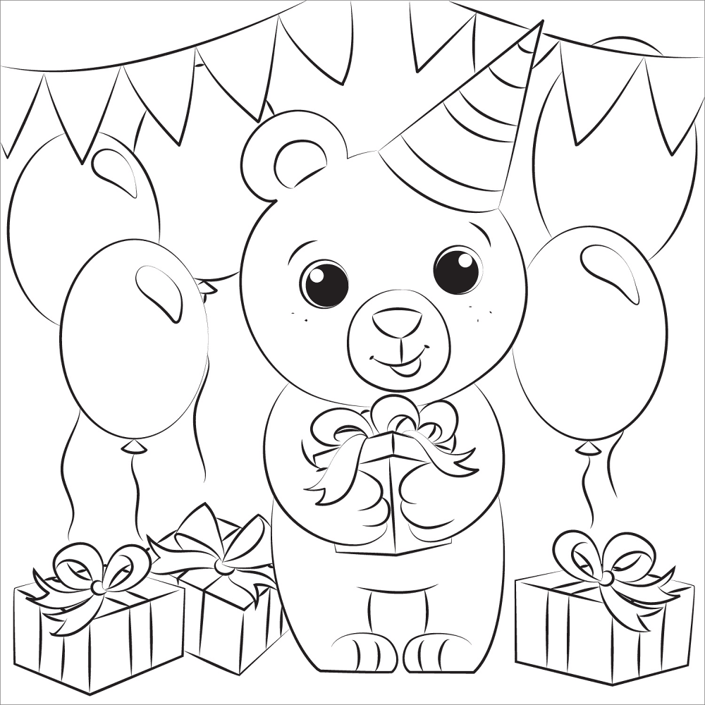 Bears Birthday Coloring Page Md Coloring Page — Free Printable — free printable coloring page
