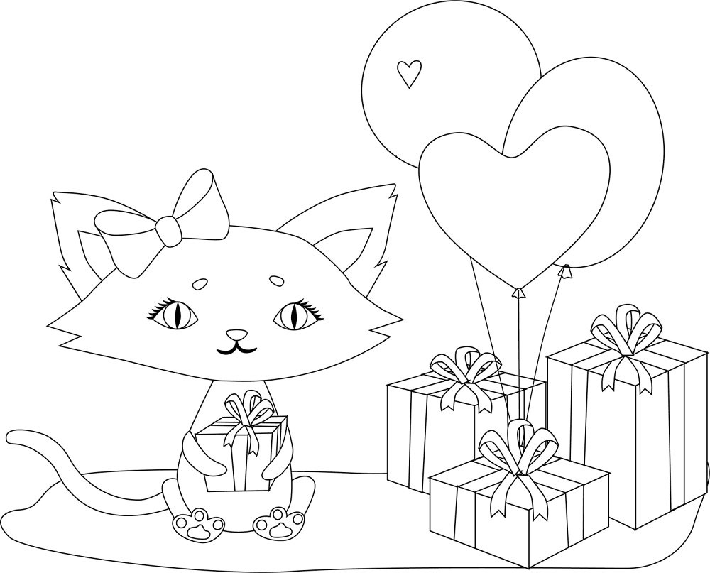 Birthday Kitty Coloring Page Md Coloring Page — Free Printable — free printable coloring page