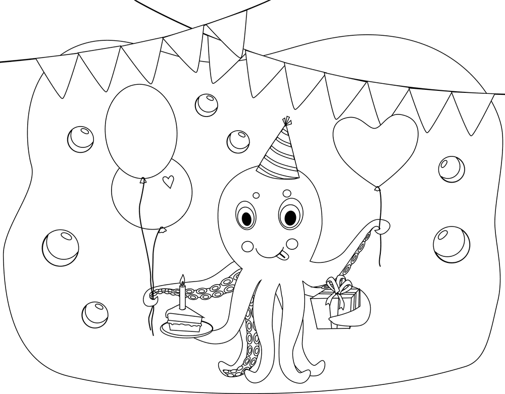 Birthday Octopus Coloring Page Md Coloring Page — Free Printable — free printable coloring page