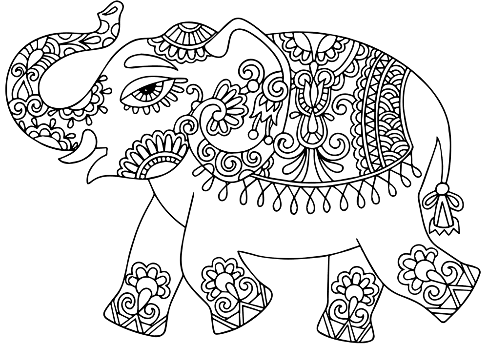 Elephant With Indian Pattern Coloring Page Md Coloring Page — Free Printable — free printable coloring page