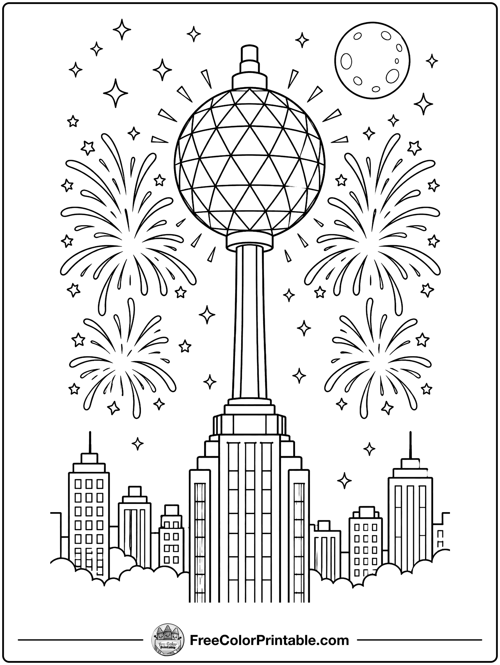 Sparkling Ball Drop Tower Coloring Page — free color printable