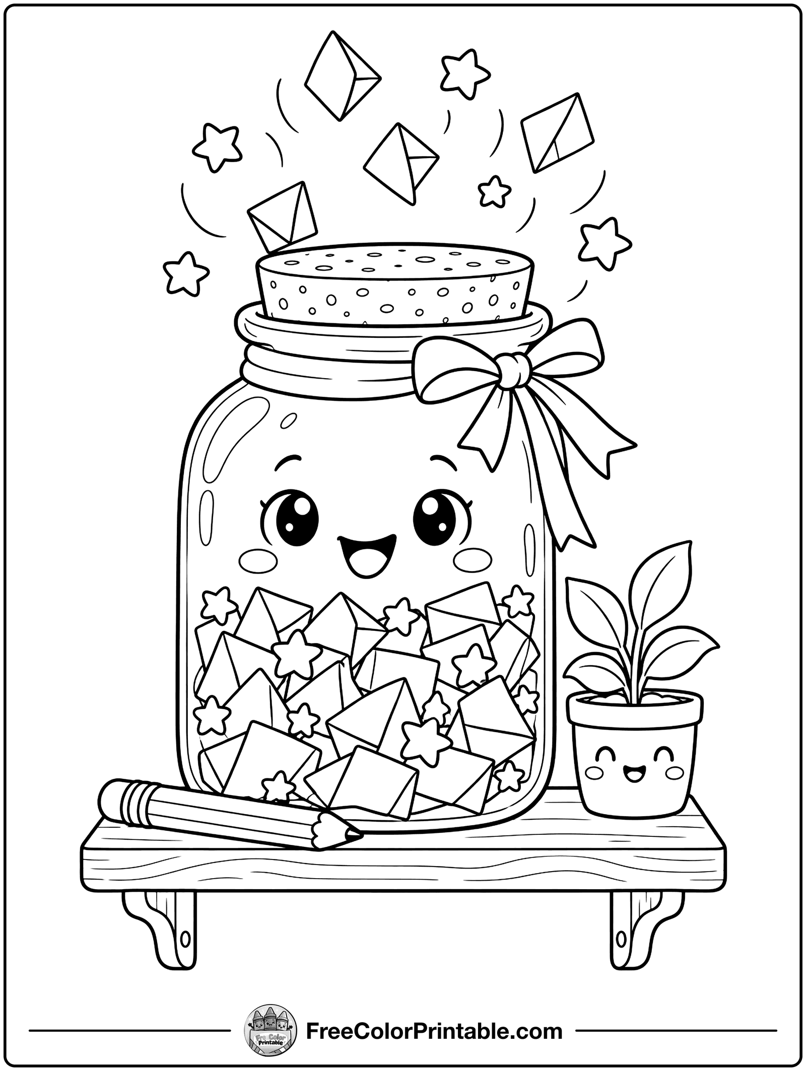 Jar of New Year Wishes Coloring Page — free color printable